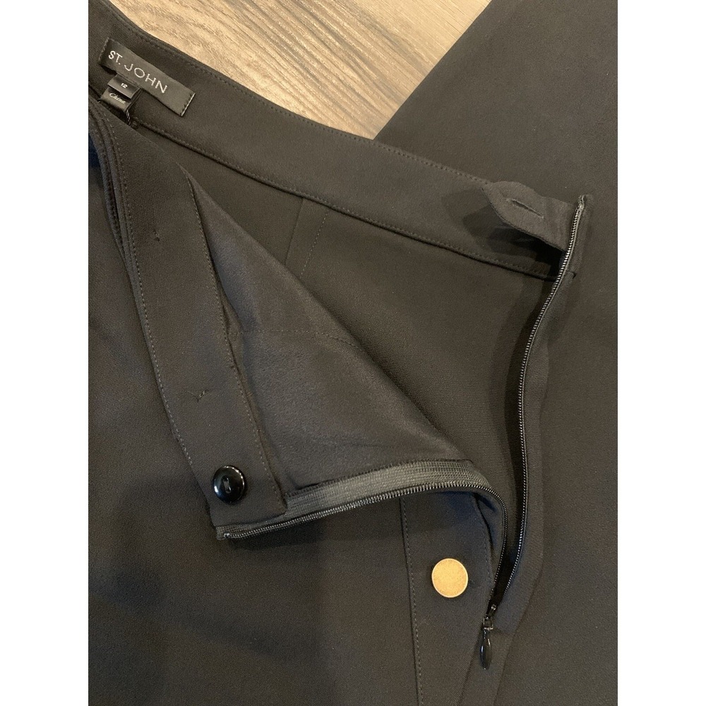 St. John Wide Leg‎ Sailor Pants Womens 12 Caviar Black Gold Button High Rise NEW - Picture 9 of 13